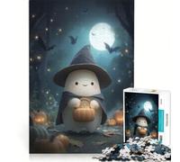 Puzzle da 1000 pezzi per adolescenti con un simpatico fantasma di Halloween nella foresta, gioco rilassante, sfida impegnativa, compleanno 38x52cm