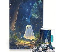 Puzzle da 1000 pezzi per adolescenti con un simpatico fantasma nella foresta incantata, gioco rilassante, sfida impegnativa, compleanno e altre occasioni 38x52cm