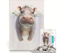 Puzzle da 1000 pezzi per adolescenti con un simpatico ippopotamo e un cucciolo da dipingere, gioco rilassante, sfida impegnativa, compleanno 50x75cm