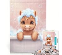 Puzzle da 1000 pezzi per adolescenti con un simpatico pony nella vasca da bagno con le bolle, gioco rilassante, sfida impegnativa, compleanno 38x52cm