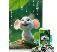 Puzzle da 1000 pezzi per adolescenti con un simpatico topolino sotto la pioggia, gioco rilassante, sfida impegnativa, compleanno 38x52cm
