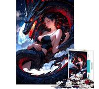Puzzle da 1000 pezzi per adolescenti con una bellissima ragazza drago addormentata Puzzle per adulti gioco rilassante decorazione da parete che aiuta ad allenare la mente (dimensioni 38x52cm)