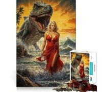 Puzzle da 1000 pezzi per adolescenti con una bellissima ragazza e un dinosauro sulla spiaggia Gioco di squadra perfetto,gioco cognitivo,regalo,gioco rilassante,divertente attività per il compleanno