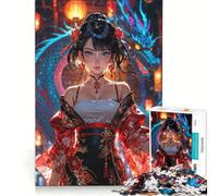 Puzzle da 1000 pezzi per adolescenti con una graziosa ragazza cinese e un drago, gioco divertente, allena la mente e la mano, gioco di sfida unico 38x52cm