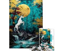 Puzzle da 1000 pezzi per adolescenti con unicorno e cascata al chiaro di luna giochi divertenti per ragazzi taglio di precisione compleanno e Natale (dimensioni 50x75cm)