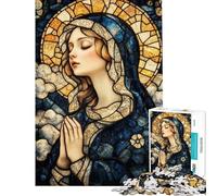 Puzzle da 1000 pezzi per adolescenti con vetrata raffigurante la Vergine Maria gioco rompicapo regalo di compleanno unico per compleanno e Natale (dimensioni 38x26cm)