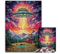 Puzzle da 1000 pezzi per adolescenti con vetrate colorate e UFO, puzzle di cartone, decorazione colorata per la casa e gioco interattivo per famiglie, 26X38cm