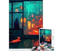 Puzzle da 1000 pezzi per adolescenti con vista sulla città sotto la pioggia e gatti giocattoli fai da te regalo di compleanno giochi educativi con pezzi completamente interconnessi di forma casuale