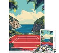 Puzzle da 1000 pezzi per adolescenti con vista sull'oceano e campo da tennis giocattoli antistress regalo per compleanni gioco pratico aiuta a esercitare il cervello dimensioni 38x26cm