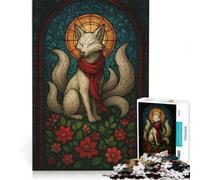 Puzzle da 1000 pezzi per adolescenti con volpe a nove code in stile vetrata artistica gioco divertente allena la mente e la mano migliora l'amore tra le coppie 38x52cm