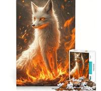 Puzzle da 1000 pezzi per adolescenti con volpe bianca nel fuoco giocattolo decorativo da parete per divertimento in famiglia per rafforzare l'amore tra le coppie 50x75cm