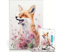 Puzzle da 1000 pezzi per adolescenti con volpe, fiori e acquerello, decorazione da parete, passatempo ideale per le vacanze a casa, per rafforzare l'amore tra le coppie 38x52cm