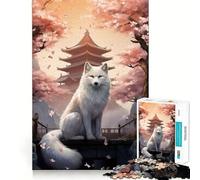 Puzzle da 1000 pezzi per adolescenti con volpe in fiore di ciliegio,Giappone,taglio pulito,arte,logica,gioco,svago,tempo libero,regalo di compleanno (38x26cm)