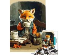 Puzzle da 1000 pezzi per adolescenti con volpe vintage e caffè sfida educativa ideale per le vacanze a casa per passare il tempo giocattolo fai-da-te per ragazzi dai 14 anni in su (38x26cm)