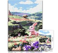 Puzzle da 1000 pezzi per adolescenti Coniglietto in un paesaggio fantasy Calmo Piacevole Tempo libero Divertimento Stretto Senza cuciture Precisione Giocattolo Dimensioni 38x52cm