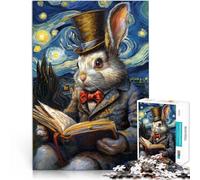 Puzzle da 1000 pezzi per adolescenti Coniglio che legge sotto una notte stellata Gioco pratico Regalo di compleanno, regali, arte murale 38x26cm