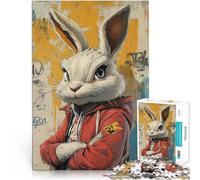 Puzzle da 1000 pezzi per adolescenti Coniglio fresco con felpa rossa Sfida difficile con pezzi completamente interconnessi di forma casuale 52x38cm