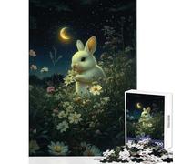 Puzzle da 1000 pezzi per adolescenti Coniglio in un campo di fiori Giocattolo Decorazione da parete Regalo per compleanni Gioco per famiglie Allena il tuo cervello e le tue mani Dimensioni 38x52cm