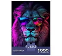 Puzzle Da 1000 Pezzi Per Adolescenti Cool Lion with Sunglasses Puzzle Per Adolescenti Giocattoli Fai Da Te Corsa Di Velocità Manuale Regali Unici Per Compleanno E Natale 38x26cm/1000pcs