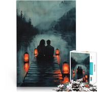 Puzzle da 1000 pezzi per adolescenti Coppia romantica sul molo con lanterna al tramonto Sfida difficile Gioco educativo per compleanno e Natale 38x26cm
