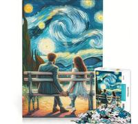 Puzzle da 1000 pezzi per adolescenti: coppia su una panchina sotto un cielo stellato Gioco divertente, allena la mente e la mano, rafforza l'amore tra le coppie 38x26cm