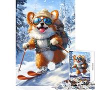 Puzzle da 1000 pezzi per adolescenti Corgi Skiing Adventure Giocattoli antistress Regalo di compleanno Giochi divertenti Collezione di artisti Belle arti Dimensioni 50x75cm