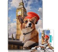 Puzzle da 1000 pezzi per adolescenti Corgi sotto il Big Ben, puzzle da 1000 pezzi, giocattoli per l'intrattenimento della famiglia con poster abbinato e foglio di quiz (dimensioni 75x50cm)