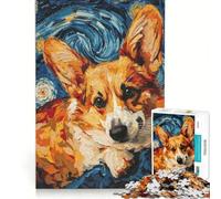 Puzzle da 1000 pezzi per adolescenti, Corgi Van Gogh, decorazione da parete, regalo di compleanno, per rafforzare l'amore tra le coppie 38x52cm
