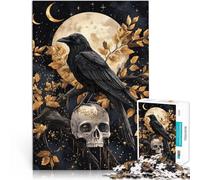Puzzle da 1000 pezzi per adolescenti Corvo mistico e teschio sotto la luna dorata Gioco pratico Collezione di artisti, Belle arti 38x26cm