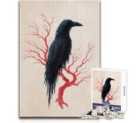 Puzzle da 1000 pezzi per adolescenti Corvo su albero rosso Arte digitale Gioco di sfida unico Taglio di precisione Giocattolo educativo Dimensioni 38x26cm