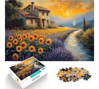 Puzzle da 1000 pezzi per adolescenti Cottage Girasoli e Lavanda Allena il tuo cervello e le tue mani Migliorare l'amore tra le coppie 52x38cm
