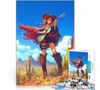 Puzzle da 1000 pezzi per adolescenti Cow Girl x Chitarra acustica Gioco pratico Attività divertenti a casa, regali di compleanno, regali di viaggio, 75x50cm
