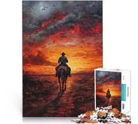 Puzzle da 1000 pezzi per adolescenti Cowboy a cavallo verso il tramonto Sollievo dallo stress Lista dei desideri con Babbo Natale 52x38cm