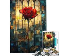 Puzzle da 1000 pezzi per adolescenti Crimson Elegance︰ La rosa nella vetrata Giocattolo puzzle per adulti Decorazione da parete Migliora la memoria Regalo per amici e familiari (Dimensioni 38x52cm)