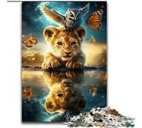 Puzzle da 1000 pezzi per adolescenti, cucciolo di leone riflesso, aiuta il cervello a esercitare giocattoli avvincenti per coltivare la pazienza, decorazione perfetta (dimensioni 50x75cm)