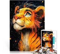 Puzzle da 1000 pezzi per adolescenti Cucciolo di leone sotto le stelle Analisi e logica con pezzi completamente interconnessi di forma casuale 38x26cm