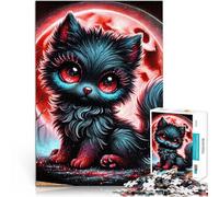 Puzzle da 1000 pezzi per adolescenti Cucciolo di lupo nero sotto la luna di sangue Analisi e logica Lista dei desideri con Babbo Natale 75x50cm