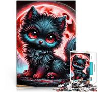 Puzzle da 1000 pezzi per adolescenti Cucciolo di lupo nero sotto la luna di sangue Giocattoli educativi Regalo di compleanno, regali, arte murale 38x26cm
