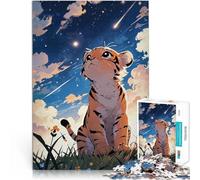 Puzzle da 1000 pezzi per adolescenti Cucciolo di tigre che osserva le stelle Gara di velocità delle mani Regali di compleanno 38x26cm