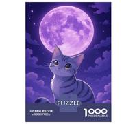 Puzzle Da 1000 Pezzi Per Adolescenti Cute Cat Under Purple Moon Puzzle Per Adulti Giochi Rilassanti Regalo Di Compleanno Regali Per Amici E Familiari 38x26cm/1000pcs