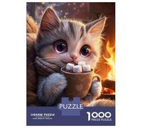 Puzzle Da 1000 Pezzi Per Adolescenti Cute Cat with Hot Chocolate Puzzle Per Adolescenti Gioco Per Famiglie Migliora La Memoria Regali Unici Per Compleanno E Natale 70x50cm/1000pcs