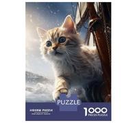 Puzzle Da 1000 Pezzi Per Adolescenti Cute Kitten Boat Trip Sea Puzzle Gioco Pratico Difficile Regali Per Amici E Familiari 38x26cm/1000pcs