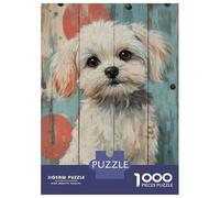 Puzzle Da 1000 Pezzi Per Adolescenti Cute Maltese Dog Portrait on Wood Panel Maltese Dog Art Puzzle Per Adulti Giochi Divertenti Antistress Regali Per La Riduzione Dello Stress 52x38cm/1000pcs