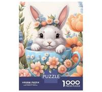 Puzzle Da 1000 Pezzi Per Adolescenti Cute Rabbit in A Cup Puzzle Per Adulti Gioco Rompicapo Difficile Divertente Attività A Casa 52x38cm/1000pcs