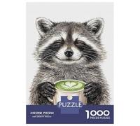 Puzzle Da 1000 Pezzi Per Adolescenti Cute Raccoon Holding Matcha Latte Puzzle Per Adulti Giochi Per Famiglie Decorazione Da Parete Regali Unici Per Compleanno E Natale 38x26cm/1000pcs
