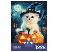 Puzzle Da 1000 Pezzi Per Adolescenti Cute Witch Cat on Pumpkin Puzzle Per Adolescenti Gioco Pratico Un'opera D'arte Regali Unici Per Compleanno E Natale 52x38cm/1000pcs