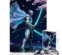 Puzzle da 1000 pezzi per adolescenti Cyberpunk Robot Samurai con Neon Katana Giocattoli fai da te Regali di compleanno Gioco rompicapo Adatto per la decorazione del desktop Dimensioni 38x52cm