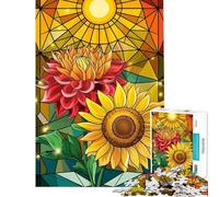 Puzzle da 1000 pezzi per adolescenti dalia e girasole in vetro colorato con petali a strati puzzle per adulti giocattolo antistress sfida educativa impegnativa (dimensioni 38x52cm)