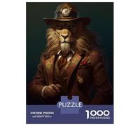 Puzzle Da 1000 Pezzi Per Adolescenti Dapper Lion Gentleman with Clockwork Hat Puzzle Per Adulti Giocattolo Decorazione Da Parete Un'opera D'arte Per Compleanno, Natale 70x50cm/1000pcs