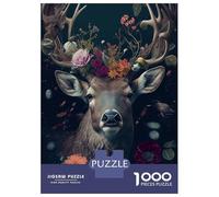 Puzzle Da 1000 Pezzi Per Adolescenti Deer Face Animal Flowers Puzzle Per Adulti Giochi Rilassanti Decorazione Perfetta Attività Divertenti A Casa 52x38cm/1000pcs